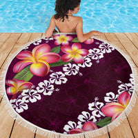 Pink Polynesia Beach Blanket Plumeria With Hibiscus Pattern Tropical Vibes