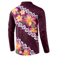 Pink Polynesia Button Sweatshirt Plumeria With Hibiscus Pattern Tropical Vibes