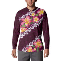 Pink Polynesia Button Sweatshirt Plumeria With Hibiscus Pattern Tropical Vibes