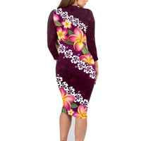 Pink Polynesia Family Matching Long Sleeve Bodycon Dress and Hawaiian Shirt Plumeria With Hibiscus Pattern Tropical Vibes