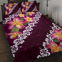 Pink Polynesia Quilt Bed Set Plumeria With Hibiscus Pattern Tropical Vibes
