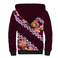 Pink Polynesia Sherpa Hoodie Plumeria With Hibiscus Pattern Tropical Vibes