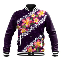 Purple Polynesia Baseball Jacket Plumeria With Hibiscus Pattern Tropical Vibes LT14 Unisex Purple - Polynesian Pride