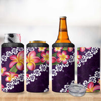 Purple Polynesia 4 in 1 Can Cooler Tumbler Plumeria With Hibiscus Pattern Tropical Vibes