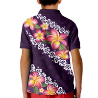 Purple Polynesia Kid Polo Shirt Plumeria With Hibiscus Pattern Tropical Vibes