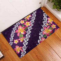 Purple Polynesia Rubber Doormat Plumeria With Hibiscus Pattern Tropical Vibes