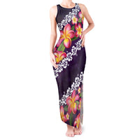Purple Polynesia Tank Maxi Dress Plumeria With Hibiscus Pattern Tropical Vibes
