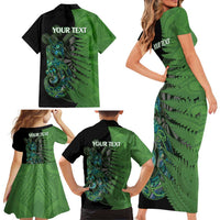 Personalised New Zealand Darts Family Matching Short Sleeve Bodycon Dress and Hawaiian Shirt Aotearoa Maori Fern Mix Manaia Tattoo