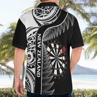 Personalised New Zealand Darts Hawaiian Shirt Aotearoa Fern Mix Paua Shell Manaia - Black