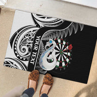 Personalised New Zealand Darts Rubber Doormat Aotearoa Fern Mix Paua Shell Manaia - Black