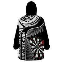 Personalised New Zealand Darts Wearable Blanket Hoodie Aotearoa Fern Mix Paua Shell Manaia - Black