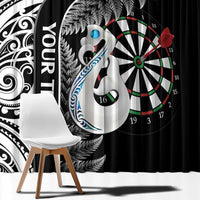 Personalised New Zealand Darts Window Curtain Aotearoa Fern Mix Paua Shell Manaia - Black