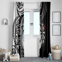 Personalised New Zealand Darts Window Curtain Aotearoa Fern Mix Paua Shell Manaia - Black