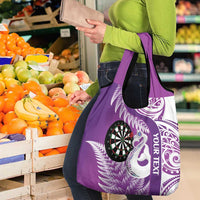 Personalised New Zealand Darts Grocery Bag Aotearoa Fern Mix Paua Shell Manaia - Purple