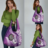 Personalised New Zealand Darts Grocery Bag Aotearoa Fern Mix Paua Shell Manaia - Purple