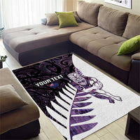 New Zealand Silver Fern Rugby Custom Area Rug Go All Black Purple Maori Paua Shell - Polynesian Pride