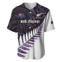 New Zealand Silver Fern Rugby Custom Baseball Jersey Go All Black Purple Maori Paua Shell - Polynesian Pride