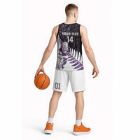 New Zealand Silver Fern Rugby Custom Basketball Jersey Go All Black Purple Maori Paua Shell - Polynesian Pride