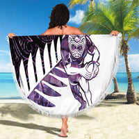 New Zealand Silver Fern Rugby Custom Beach Blanket Go All Black Purple Maori Paua Shell - Polynesian Pride