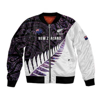 New Zealand Silver Fern Rugby Custom Bomber Jacket Go All Black Purple Maori Paua Shell - Polynesian Pride