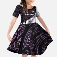 New Zealand Silver Fern Rugby Custom Family Matching Off The Shoulder Long Sleeve Dress and Hawaiian Shirt Go All Black Purple Maori Paua Shell - Polynesian Pride