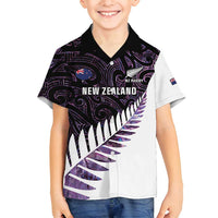 New Zealand Silver Fern Rugby Custom Family Matching Off Shoulder Maxi Dress and Hawaiian Shirt Go All Black Purple Maori Paua Shell - Polynesian Pride