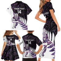 New Zealand Silver Fern Rugby Custom Family Matching Short Sleeve Bodycon Dress and Hawaiian Shirt Go All Black Purple Maori Paua Shell - Polynesian Pride