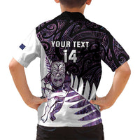 New Zealand Silver Fern Rugby Custom Family Matching Tank Maxi Dress and Hawaiian Shirt Go All Black Purple Maori Paua Shell - Polynesian Pride