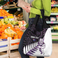 New Zealand Silver Fern Rugby Custom Grocery Bag Go All Black Purple Maori Paua Shell - Polynesian Pride