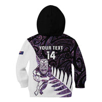 New Zealand Silver Fern Rugby Custom Kid Hoodie Go All Black Purple Maori Paua Shell - Polynesian Pride