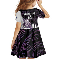 New Zealand Silver Fern Rugby Custom Kid Short Sleeve Dress Go All Black Purple Maori Paua Shell - Polynesian Pride