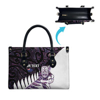 New Zealand Silver Fern Rugby Custom Leather Bag Go All Black Purple Maori Paua Shell - Polynesian Pride