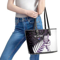 New Zealand Silver Fern Rugby Custom Leather Tote Bag Go All Black Purple Maori Paua Shell - Polynesian Pride