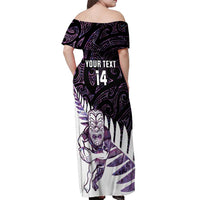 New Zealand Silver Fern Rugby Custom Off Shoulder Maxi Dress Go All Black Purple Maori Paua Shell - Polynesian Pride