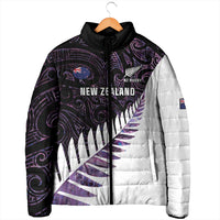 New Zealand Silver Fern Rugby Custom Padded Jacket Go All Black Purple Maori Paua Shell - Polynesian Pride