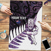 New Zealand Silver Fern Rugby Custom Puzzle Go All Black Purple Maori Paua Shell - Polynesian Pride