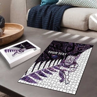 New Zealand Silver Fern Rugby Custom Puzzle Go All Black Purple Maori Paua Shell - Polynesian Pride
