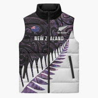 New Zealand Silver Fern Rugby Custom Sleeveless Puffer Jacket Go All Black Purple Maori Paua Shell - Polynesian Pride
