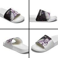 New Zealand Silver Fern Rugby Custom Slide Sandals Go All Black Purple Maori Paua Shell - Polynesian Pride