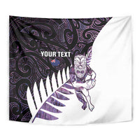 New Zealand Silver Fern Rugby Custom Tapestry Go All Black Purple Maori Paua Shell - Polynesian Pride