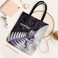New Zealand Silver Fern Rugby Custom Tote Bag Go All Black Purple Maori Paua Shell - Polynesian Pride