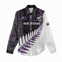 New Zealand Silver Fern Rugby Custom Women Casual Shirt Go All Black Purple Maori Paua Shell - Polynesian Pride