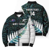 New Zealand Silver Fern Rugby Custom Bomber Puffer Jacket Go All Black Turquoise Maori Paua Shell - Polynesian Pride