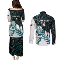 New Zealand Silver Fern Rugby Custom Couples Matching Puletasi and Long Sleeve Button Shirt Go All Black Turquoise Maori Paua Shell - Polynesian Pride