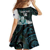New Zealand Silver Fern Rugby Custom Family Matching Off Shoulder Short Dress and Hawaiian Shirt Go All Black Turquoise Maori Paua Shell - Polynesian Pride