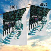 New Zealand Silver Fern Rugby Custom Garden Flag Go All Black Turquoise Maori Paua Shell - Polynesian Pride