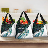 New Zealand Silver Fern Rugby Custom Grocery Bag Go All Black Turquoise Maori Paua Shell - Polynesian Pride