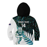 New Zealand Silver Fern Rugby Custom Kid Hoodie Go All Black Turquoise Maori Paua Shell - Polynesian Pride