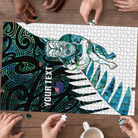 New Zealand Silver Fern Rugby Custom Puzzle Go All Black Turquoise Maori Paua Shell - Polynesian Pride