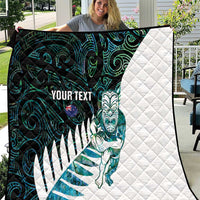 New Zealand Silver Fern Rugby Custom Quilt Go All Black Turquoise Maori Paua Shell - Polynesian Pride
